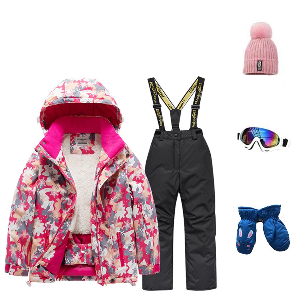 Children's Fashion Skiwear Set Boys' And Girls' Thickened Waterproof Thermal Ski Suit Five-Piece Outfit With Jacket And Trousers