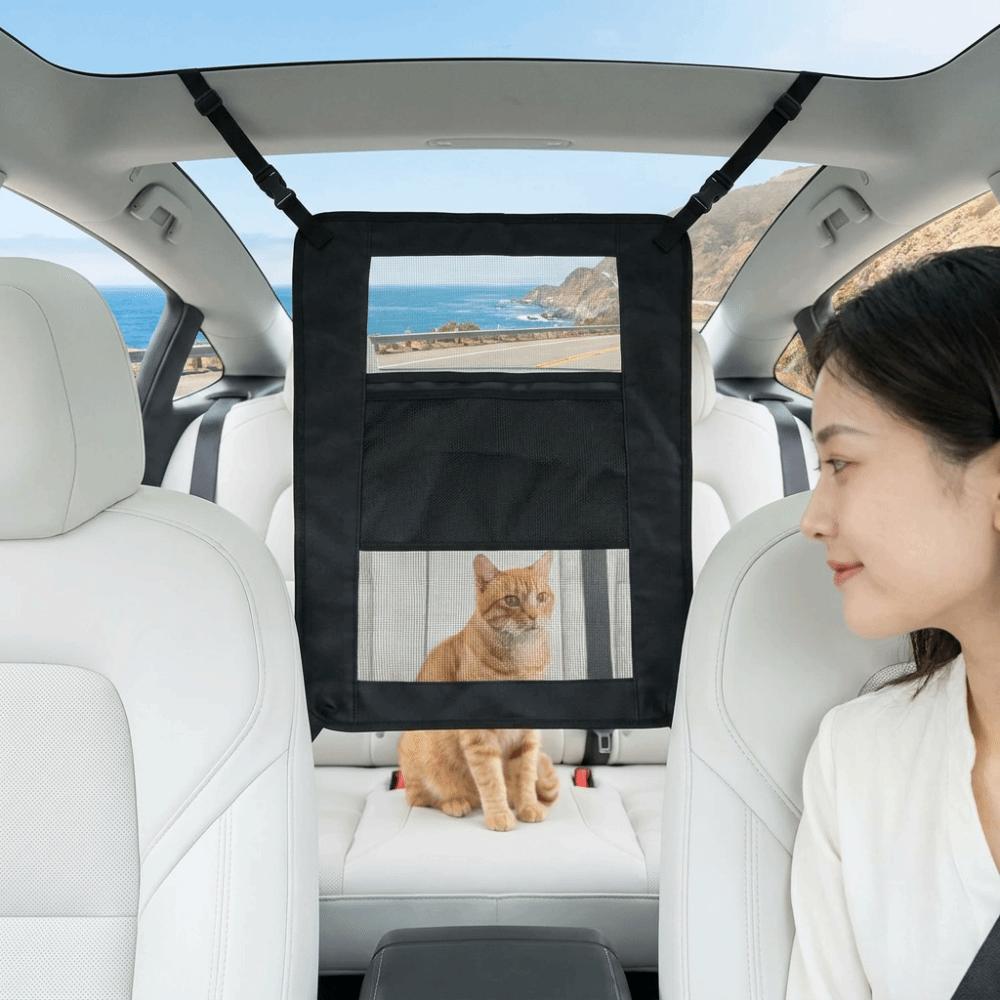 Adjustable Rear Seat Protective Railing Elastic Car Seat Storage Net  Pet Restraint