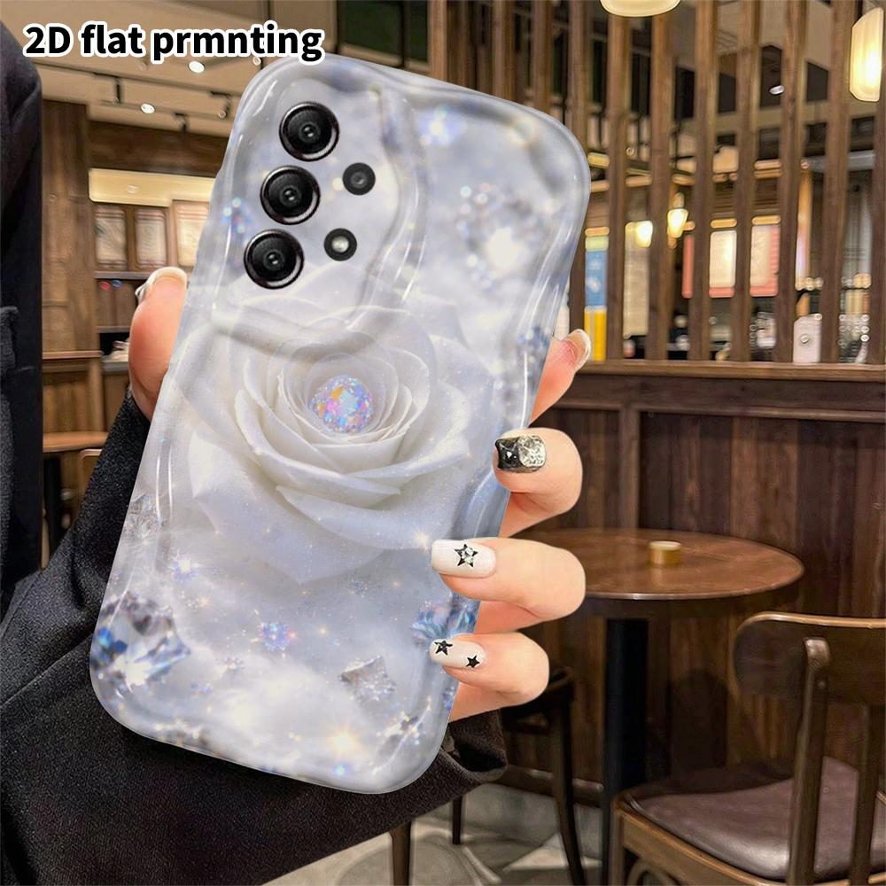 Phone Case: 2D Flat Samsung Galaxy A34 A35 M05 M06 S20 S22 S21 FE Plus 5G Protective Case, Diamond White Rose, Christmas and Halloween Gift