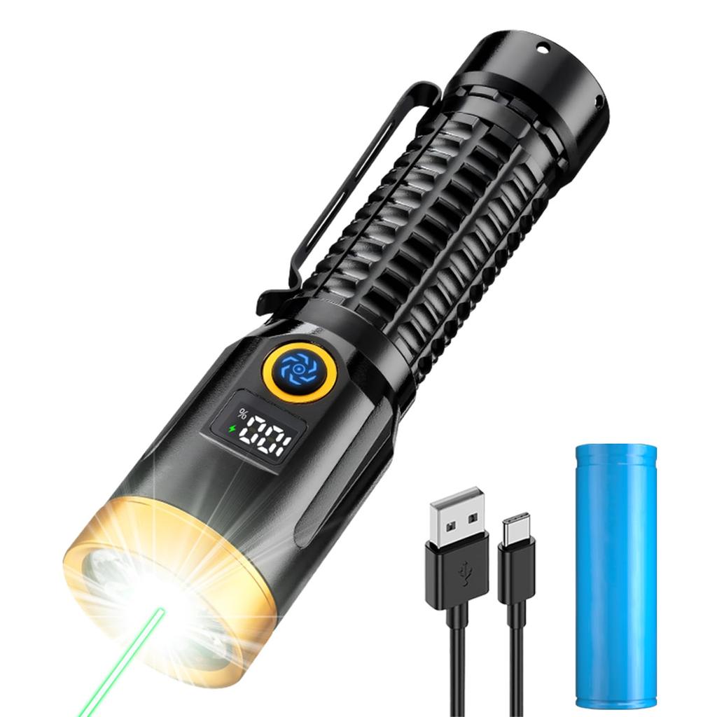 8000 Lumens Beam Green Beam Powerful Handheld 7 Dimming IPX67 Ideal for Disaster Night and Earthquake and Power Outage Preparedness Ultra-Bright