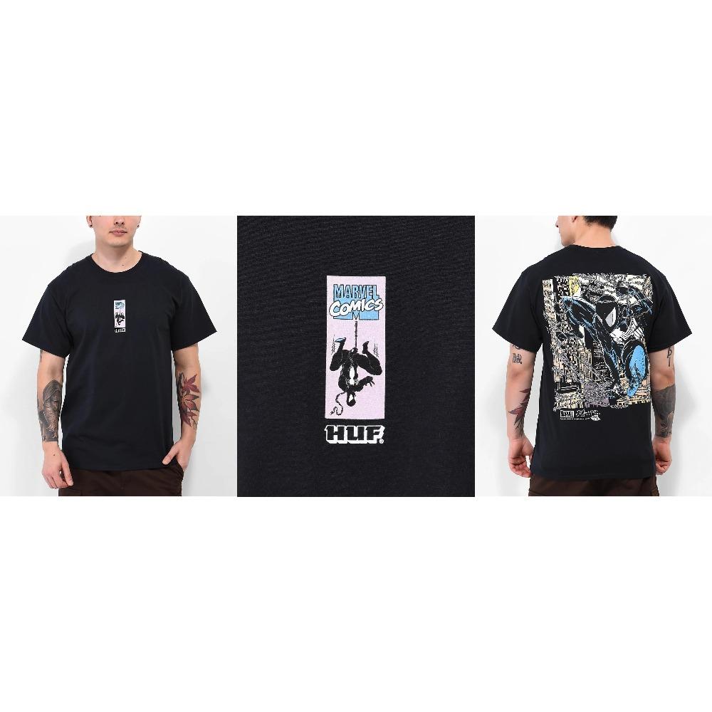 Свободная футболка с коротким рукавом | HUF x Marvel Человек-паук Костюм Симбиота Винтажная футболка с комикс-графикой 4XL