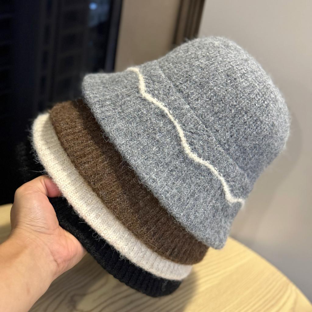 Knitted Fisherman Hat for Women in Autumn and Winter Simple and Versatile Small Basin Hat Cold Proof and Warm Bucket Hat