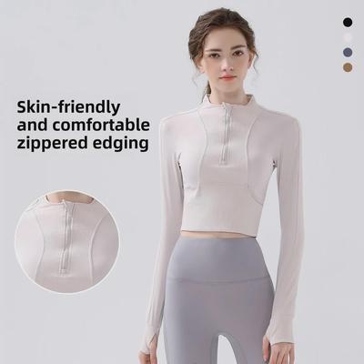 Halb-Reißverschluss Slim Fit Yoga Laufjacke - Herbst/Winter Langarm Stil