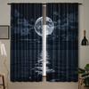 2pcs Serene Moonlit Sea Printed Curtains, Designed for Light Filtering, Quality Material, Ideal for Nature-Themed Home Window De