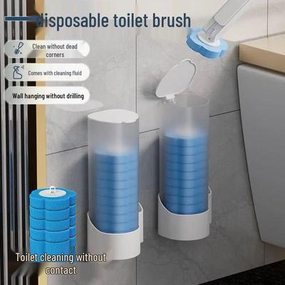 Set Spazzolino WC Monouso da Parete con Testina di Ricambio - Design Senza Angoli Morti per la Pulizia Domestica del Bagno