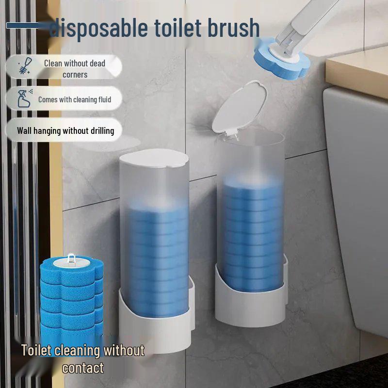 Wall-Mounted Disposable Toilet Brush Set with Replacement Head - No Dead Angle Design for Household Bathroom Cleaning