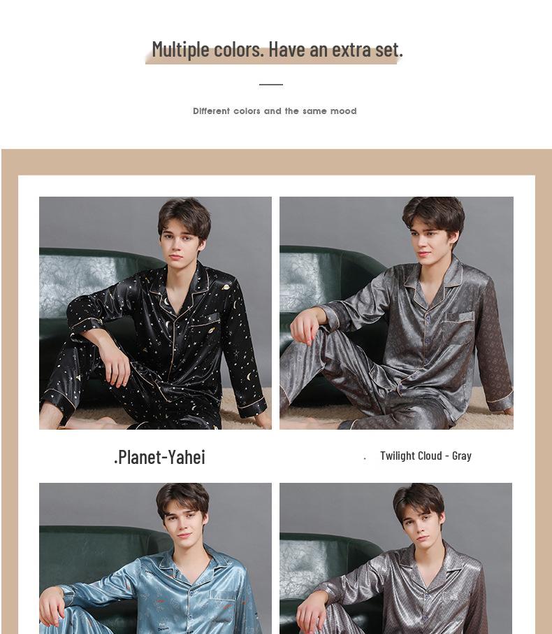 2023 Men's Silk Pajama Set: Long Sleeve, Long Pants, Thin and Comfortable for Spring, Summer, or Autumn Home Wear
