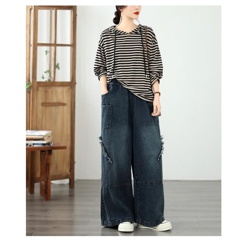 DIMANAF 2026 Herbst Winter Neu Übergröße Damen Blaue Jeans Lange Hosen Elastische Taille Locker Lässig Denim Baumwolle Dicke Hosen Vintage Dame