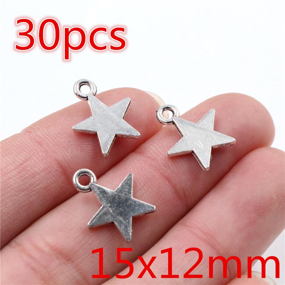 Fashion Antique Silver Plated Five-Pointed Star Heart Cute Handmade Charms Pendant:DIY for bracelet necklace