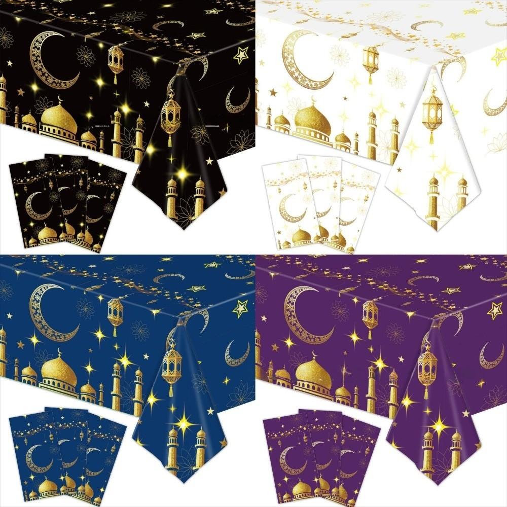 2026 Plastic Eid Mubarak Tablecloths Disposable Waterproof Moon Tablecloths Black Gold Table Cover Party Supplies