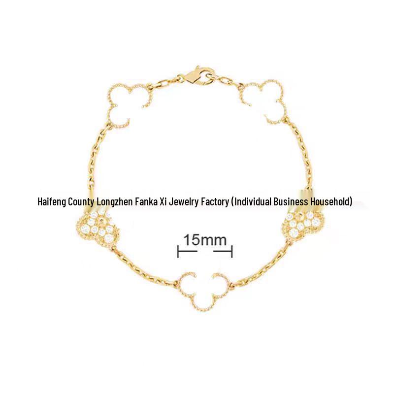 Bransoletka V Gold z Różowego Złota 18K z Koniczyną na Szczęście, Fioletowym Chalcedonem i Czerwonym Agatem dla Kobiet