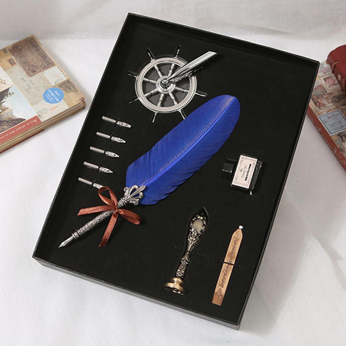 1Set Antique Quill Feather Dip Pen Writing Ink Set Stationery Gift Box ...