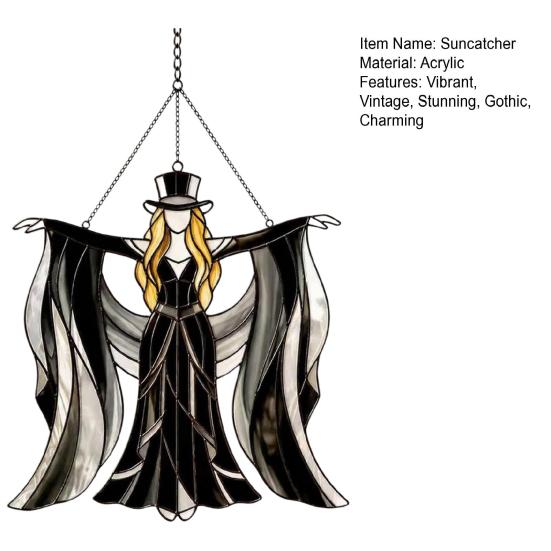 Boho Dancing Lady Suncatcher, Stained Glass Acrylic Hanging Ornament, Mystical Gothic Woman Window Spinner for Indoor Outdoor Decor, Gift
