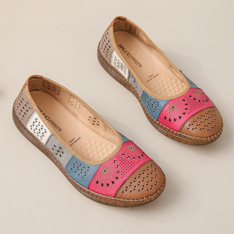 Fashion New summer cutout ballet flats women's genuine leather moccasins slip on shoes low vamp loafers woman patchwork shallow flats