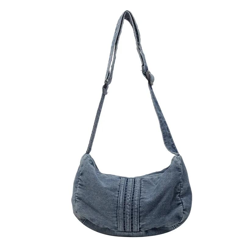 Casual Denim Shoulder Bags for Women  Sewing Line  Zipper  Versatile Shoulder Bags  Large Capacity  Elegant  New