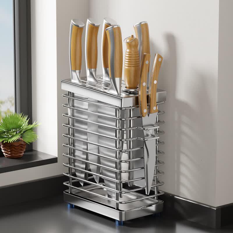 Stainless Steel Countertop Knife Holder with Drain