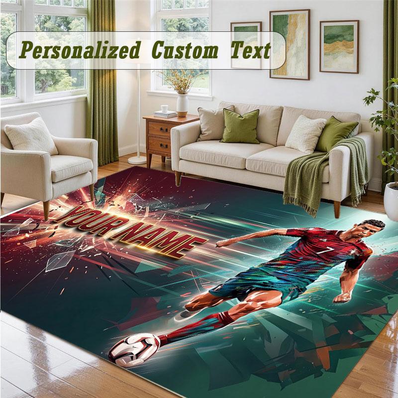 Crystal Velvet Square Rug Custom NameCristiano Ronaldo Pattern Non Slip Home Floor Decor Rug