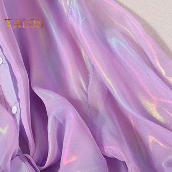 Cămașă de protecție solară pentru femei, cu rever, cu mâneci 3/4, cămașă curcubeu de culoare strălucitoare, cu papion la un singur piept Cămașă subțire din șifon