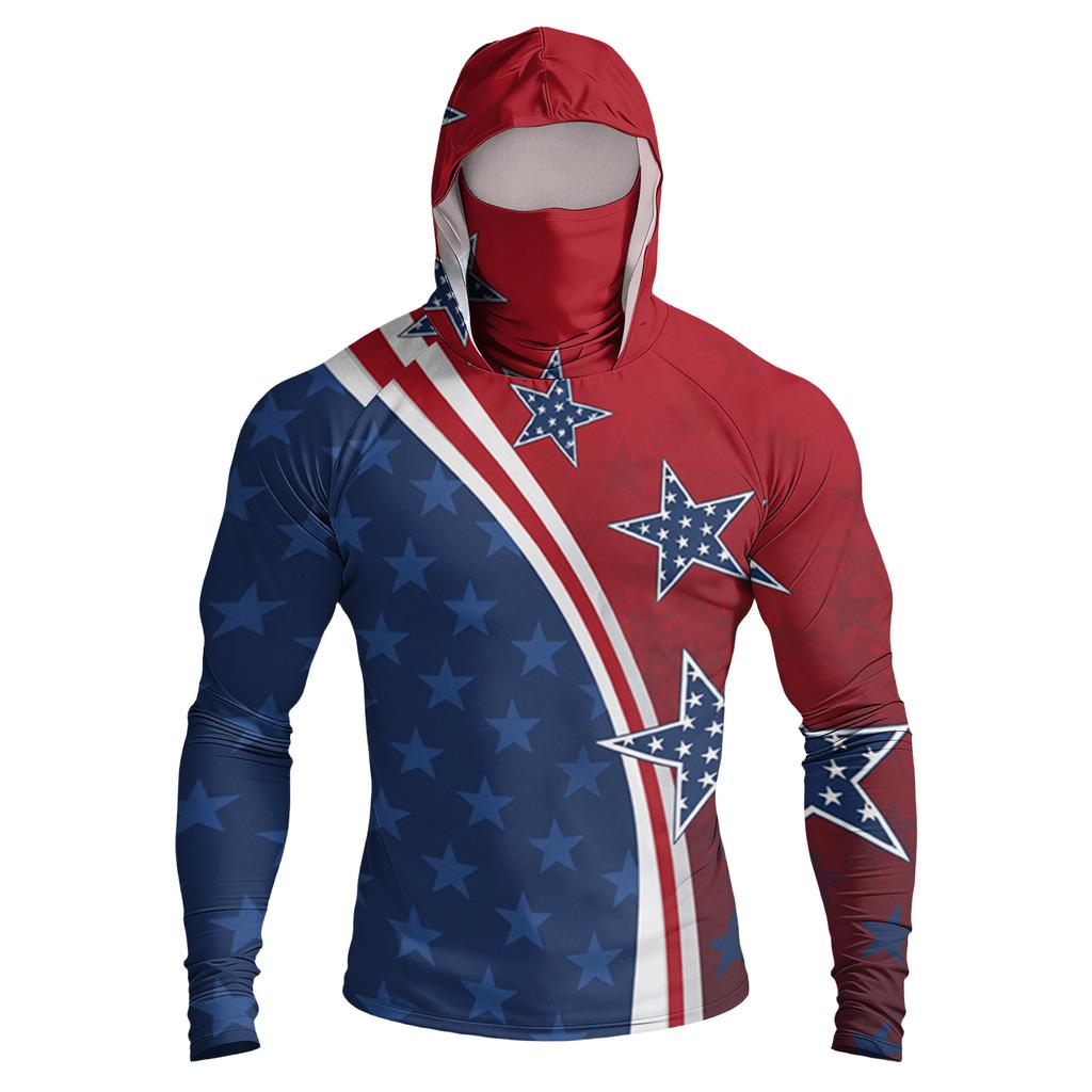 Men's Casual Raglan Sleeve Hooded Long Sleeve Sun Protection Shirt with Graphic Print Lightweight Breathable Fabric for Outdoor Activities