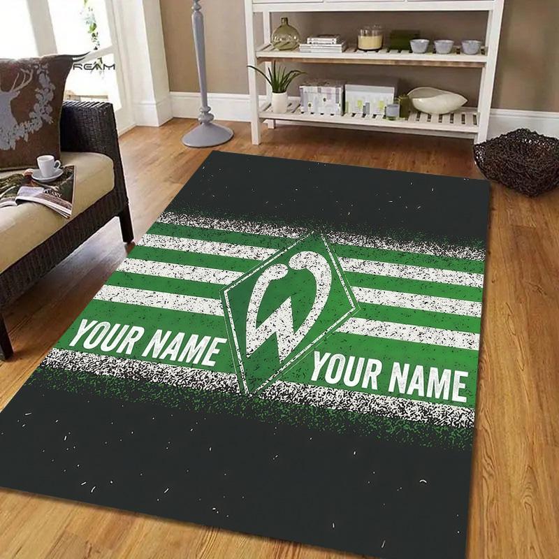 Custom Name Werder Bremen Flannel Pattern Square Carpet,Area Rug,Carpet Rug for Living Room Bedroom Sofa Playroom Decor,Non-slip Floor Mat