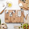 9 Pieces Kitchen Gadget Set with Wooden Handle, Stainless Steel Kitchen Tools Bottle/Can Opener Pizza Cutter