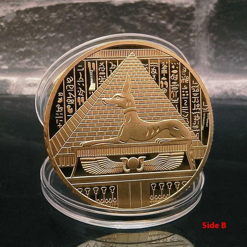 1Pc Gold Plated Ancient Egypt Anubis Coin - Pyramid Dieb Pattern Commemorative Token - Collectible Value Coin