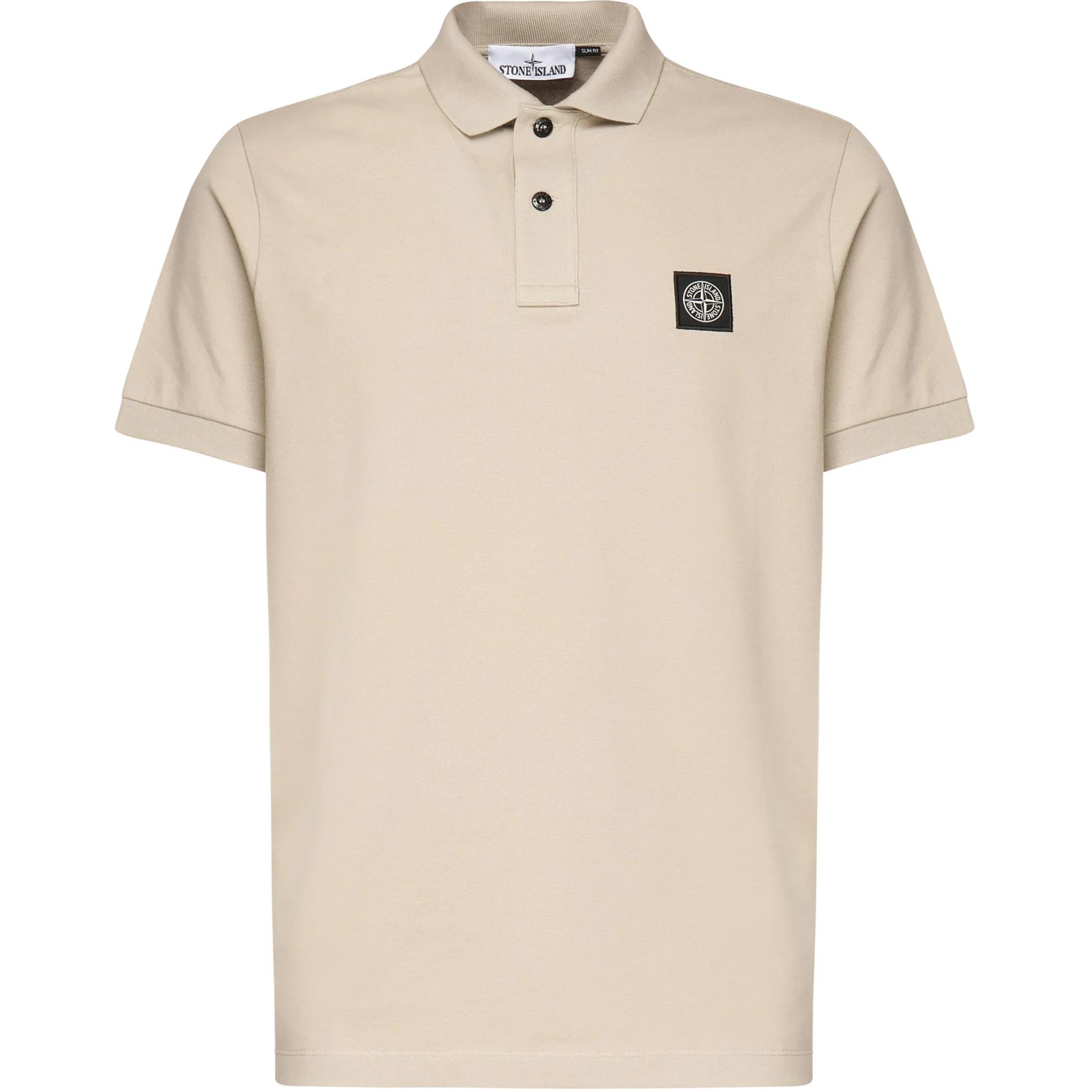 Stone Island Logo Patch Mesh Short Sleeve Polo Shirt Men tops Beige K1S1522002SCS0017-V009A XXL