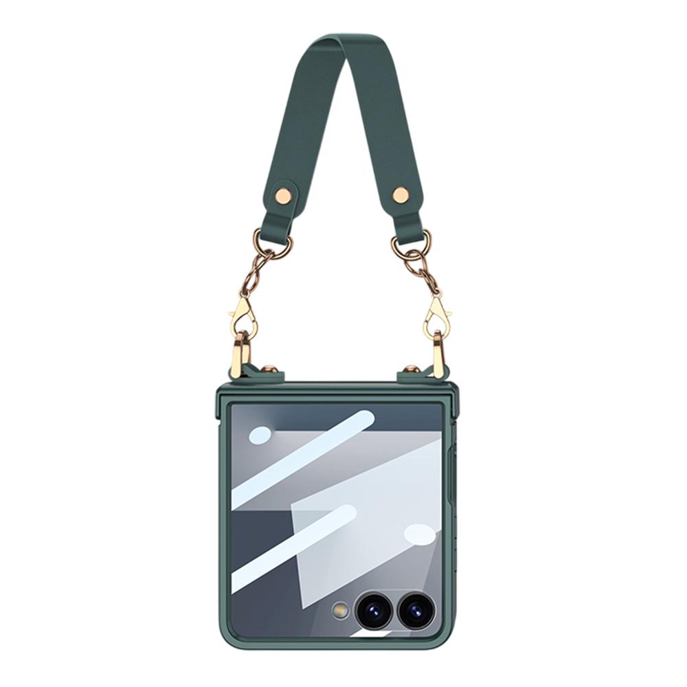 GKK For Samsung Galaxy Z Flip7 5G Case with Wrist Strap/Hinge Protection PC+Tempered Glass Slim Phone Cover