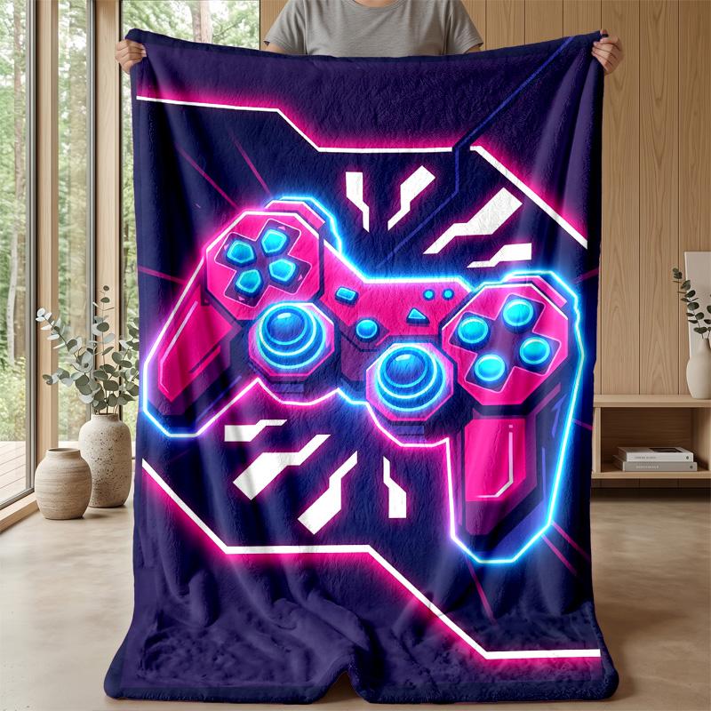 Neon Gaming Controller Theme blanket Lightweight Warm Flannel Blanket Decorative Throw Blanket for Home Decoration