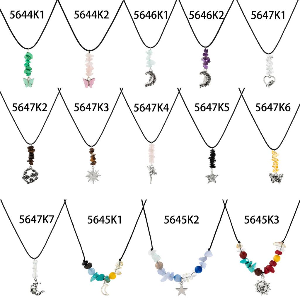 Retro Ethnic Wind Star And Moon Pendant Necklace Female, Simple Irregular Gravel Butterfly Necklace