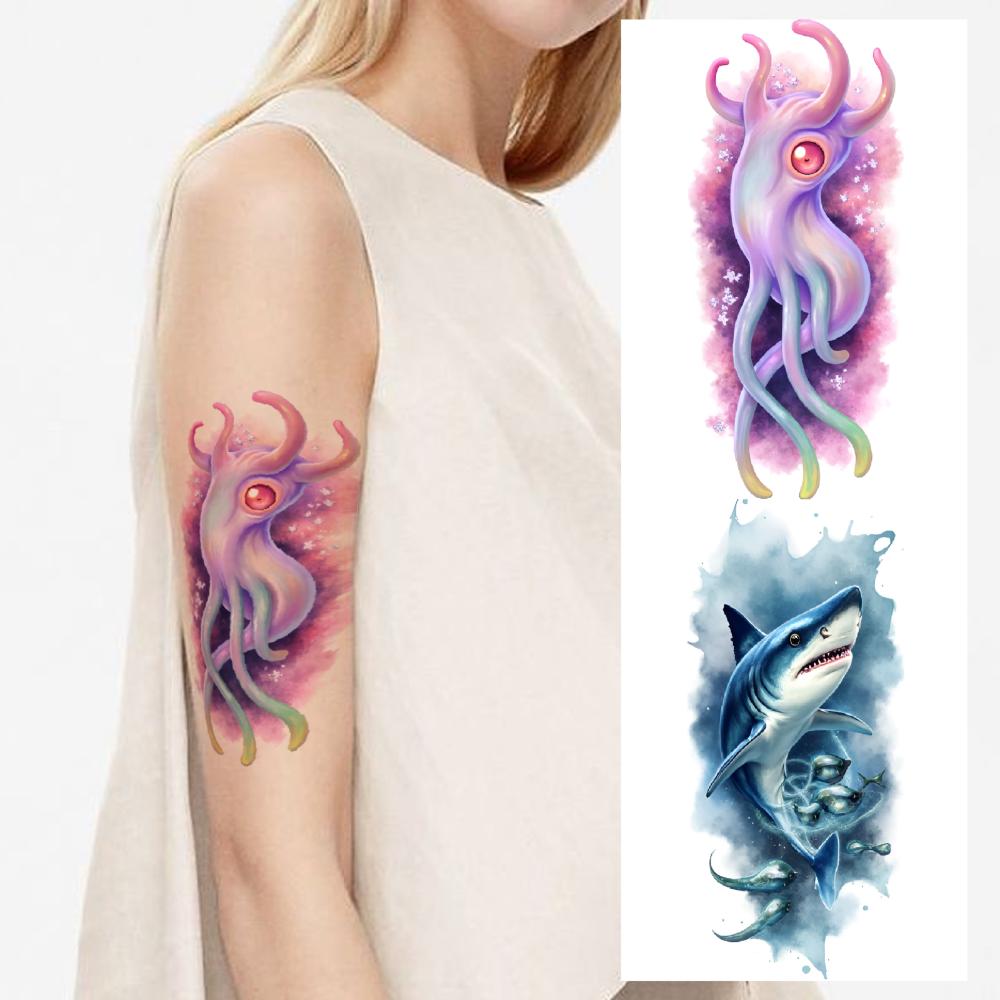 12 Stück Temporäre Tattoos Realistische Temporäre Tattoos Meeres-Thema Wassertiere Seepferdchen Für Männer Schultern Erwachsene