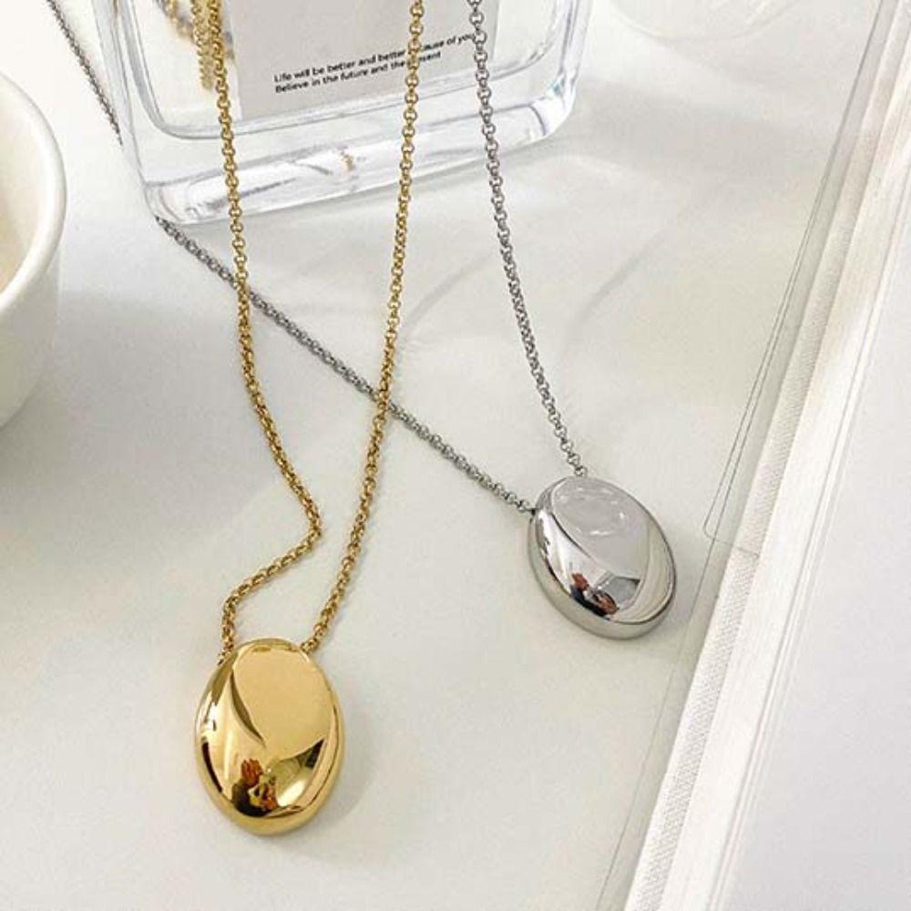 Geometric Water Drop Necklace Large Oval Glossy Droplet Pendant Long Sweater Chain  Women Girls