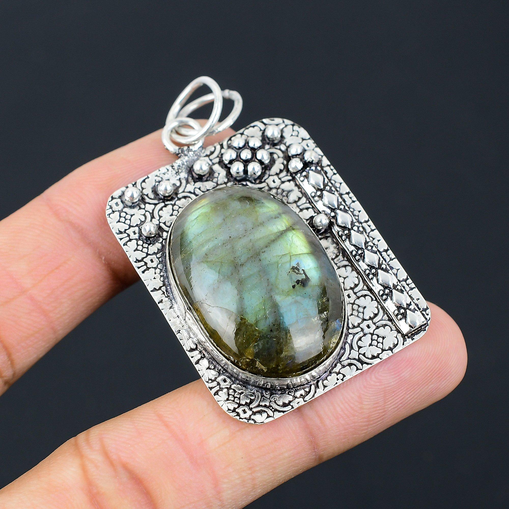 Daughters Day Sale 925 Sterling Silver Labradorite Gemstone Wife Pendant Jewelry