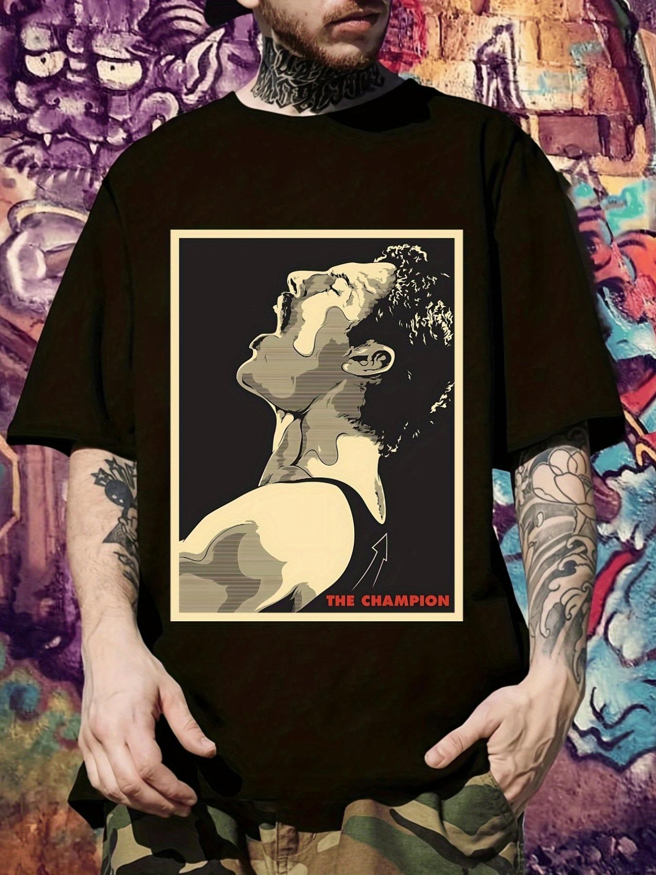 Inspirational The Champion Graphic T-shirt - Black Casual Short Sleeve Tee with White Portrait Print XXL