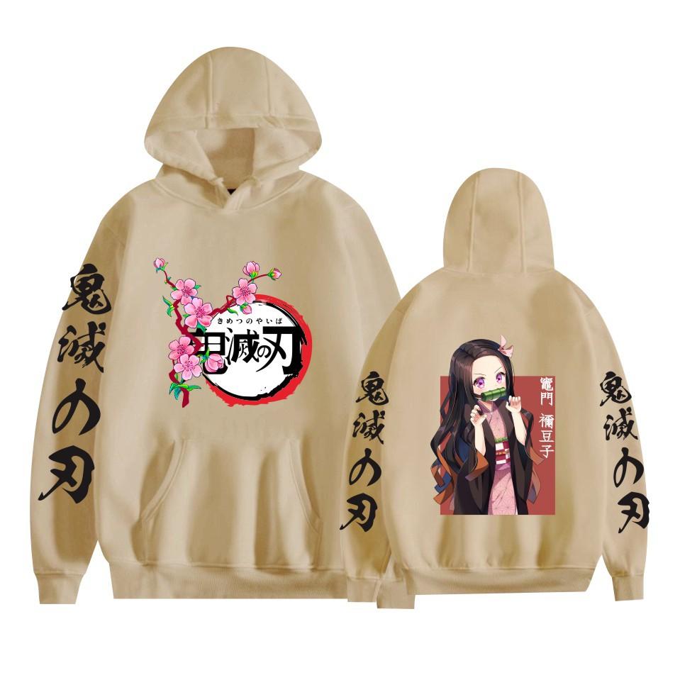 Anime Demon Slayer Nezuko Printed Adult Men's Plus Velvet Hooded Sweatshirt Couple Style Autumn and Winter Long Sleeve Pullove