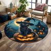 Pumpkin Head Bat Castle Halloween Round Carpet Floor Mat Suitable for Children's Bedroom Decor Living Room Round Rugs for Gifts