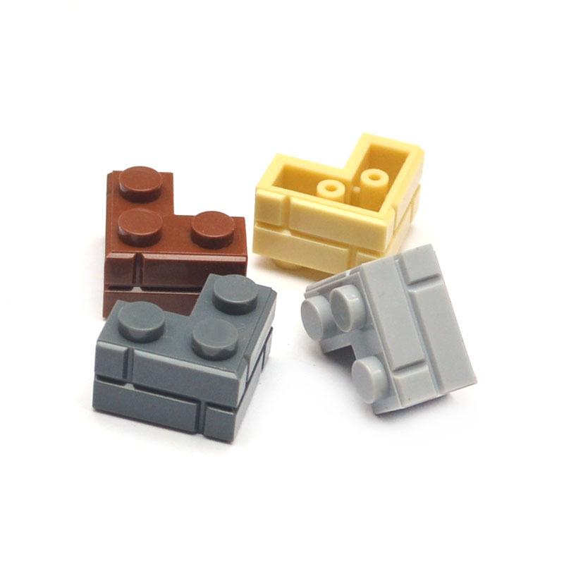 Wall Striped Bricks MOC 2+1 Right Angle Corner L-Shape Building Blocks Toys Palace Castle Figures Military House Transparency