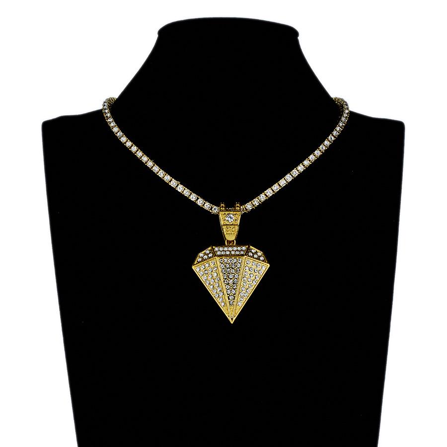 Alloy Cuban Link Necklace with Hip Hop Diamond Pendant for Men's Street Style