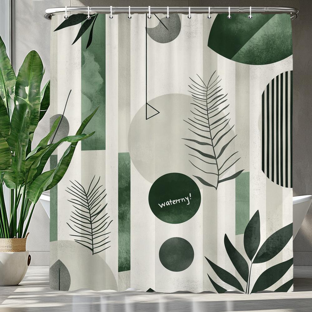 1pc Simple style Leaves Print Polyester Shower Curtain Bathroom Decoration Curtain,Hanging Curtain With Hooks Machine Washable
