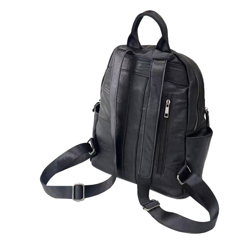 Mochila de Cuero para Mujer Negra Primera Capa Cuero Vacuno Suave Mochila para Mujer Bolso de Mujer de Moda
