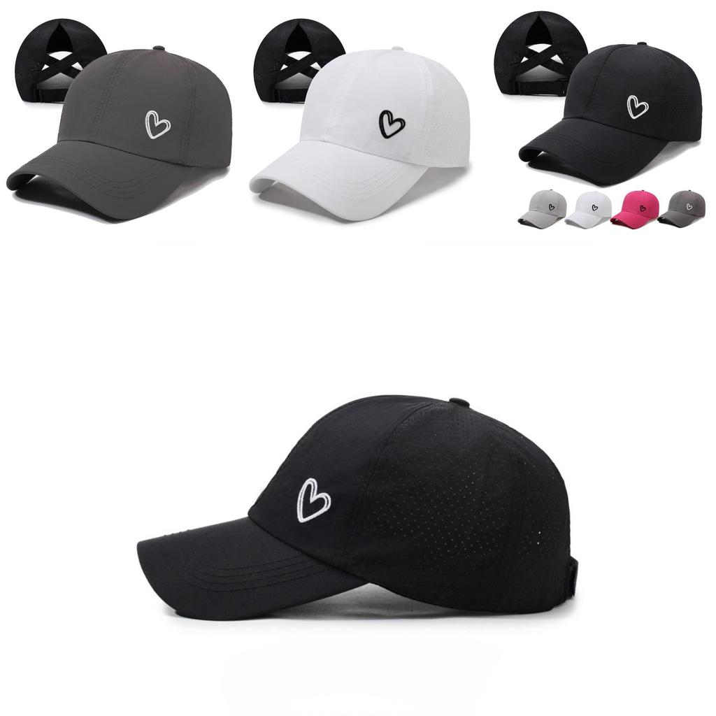 Summer Ladies Cross High Ponytail Mesh Baseball Cap With Embroidered Heart For Sun Protection