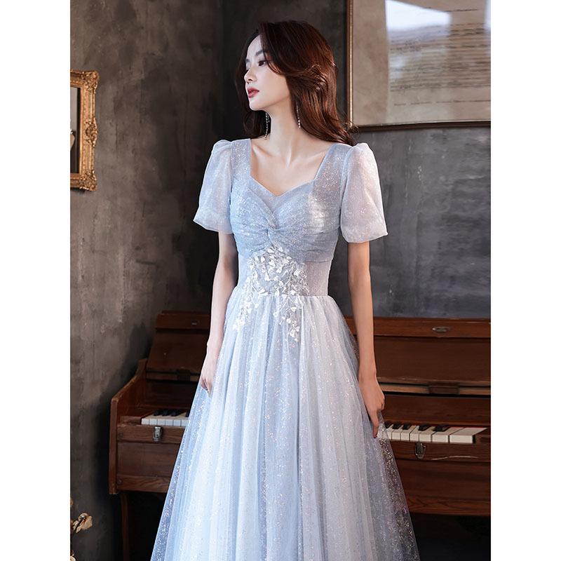 Art exam evening dress skirt women's banquet temperament light luxury niche high-end high-end sense vocal bridesmaids annual meeting host blue