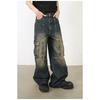 Long Trousers Versatile Washed Multi-pocket Design Sense of Work Jeans Men Senior Sense Pants