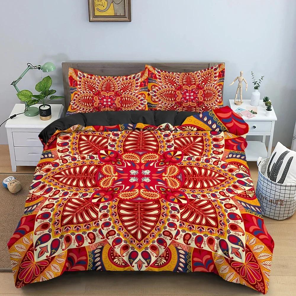 Ethnic Mandala Flower Bohemian Style Bedding Set Single Twin Double Queen King Cal King Size Bed Linen Set