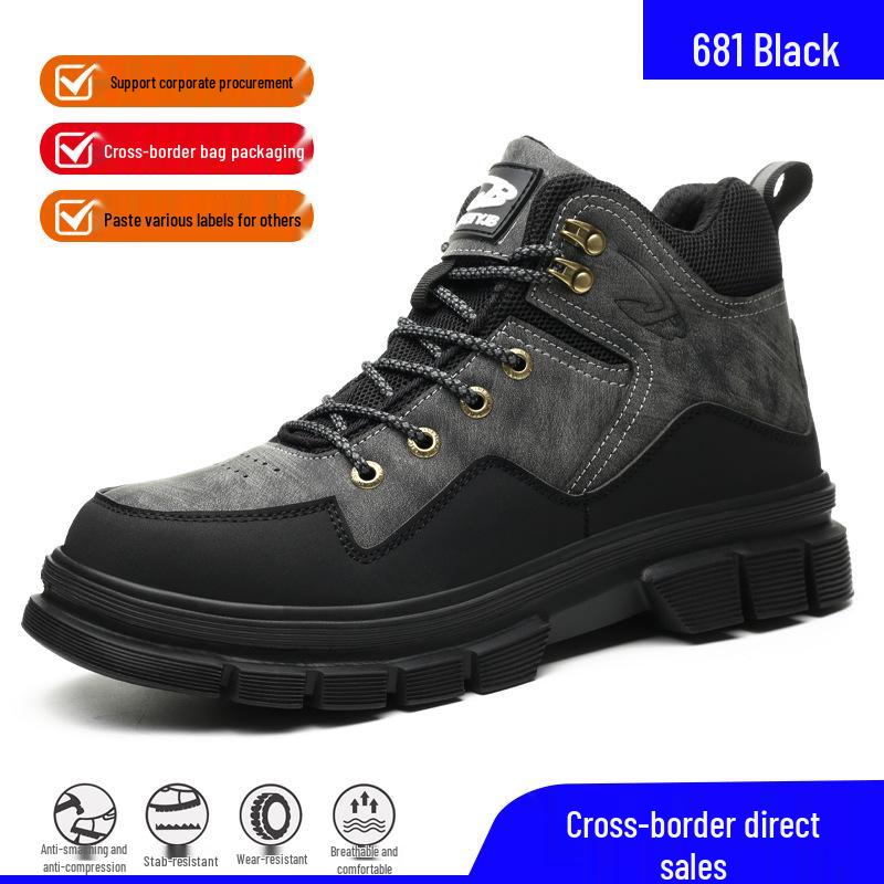 Men's Wear-Resistant Steel Toe Work Boots: Anti-Smash, Anti-Puncture, Non-Slip Safety Shoes