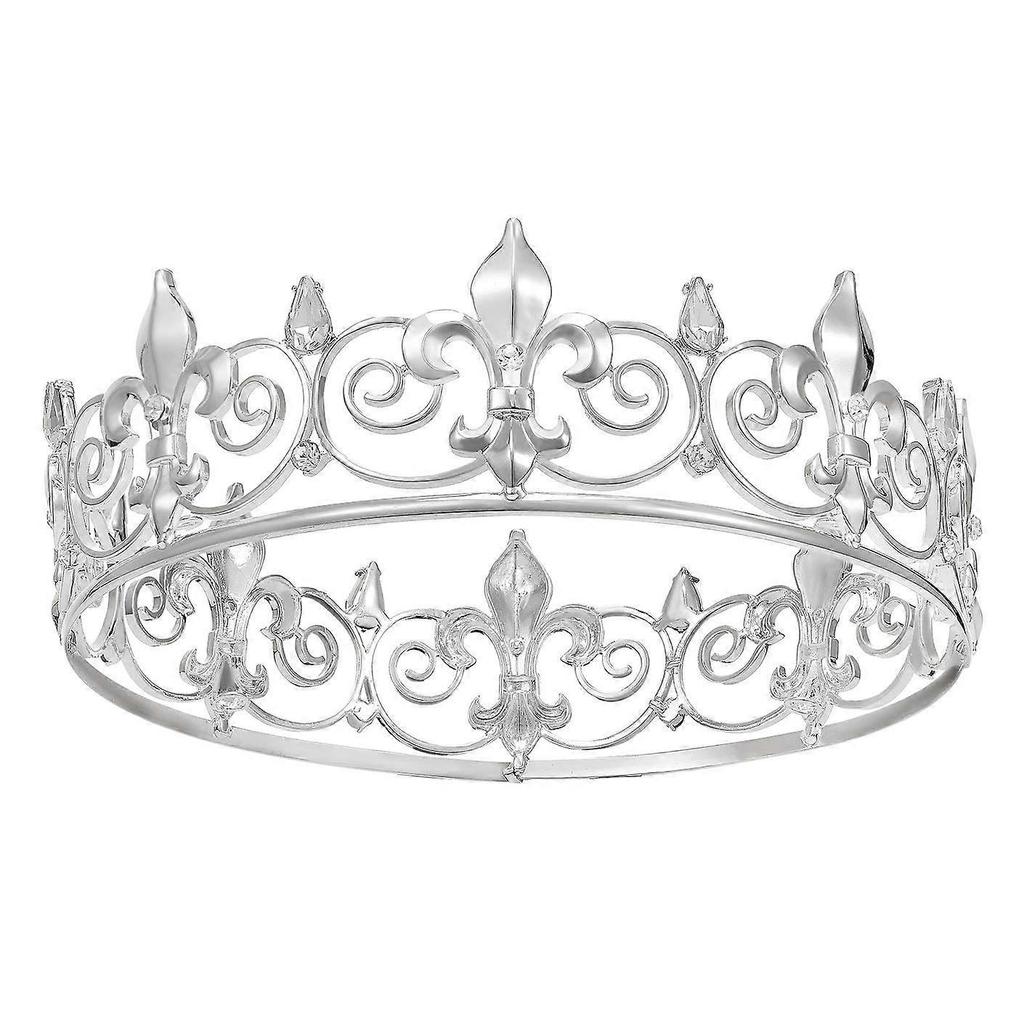 2024  Royal King Crown for Men - Metal Prince Crowns and Tiaras, Full Round Birthday Party Hats