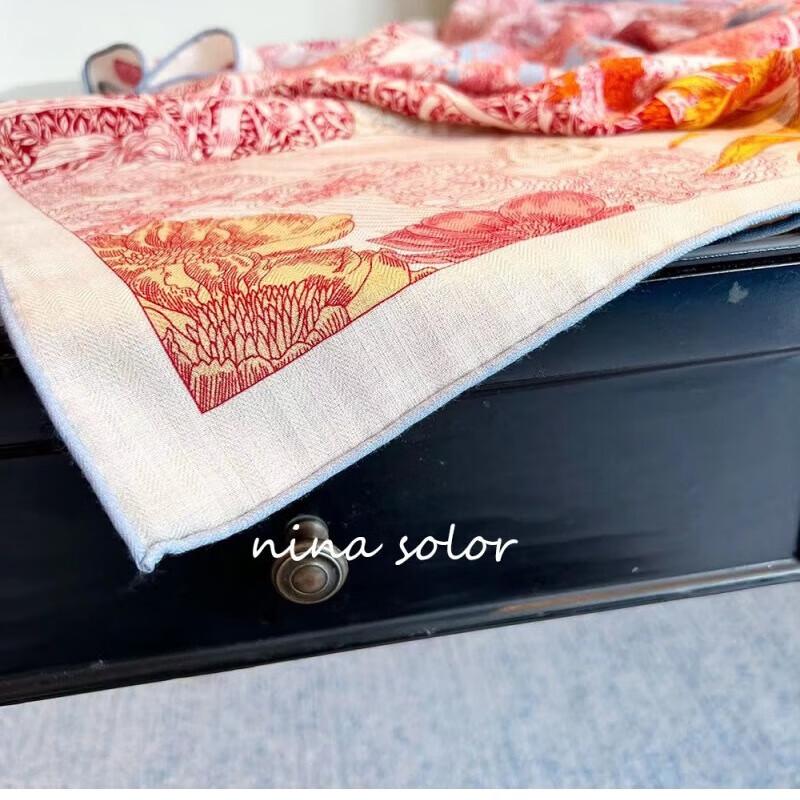 NINA SOLOR Silk Wool Large Square Scarf