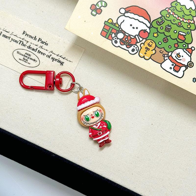 Niedlicher Weihnachts-Labubu-Cartoon-Schlüsselanhänger - Studentenrucksack-Accessoire & Bestie-Geschenk