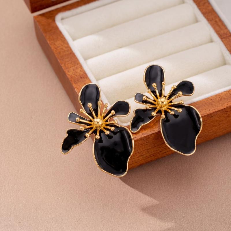 Marbled Enamel Flower Earrings with Polished Gold Trim Lovely Chic Design for Wedding Prom Party Gift for Her