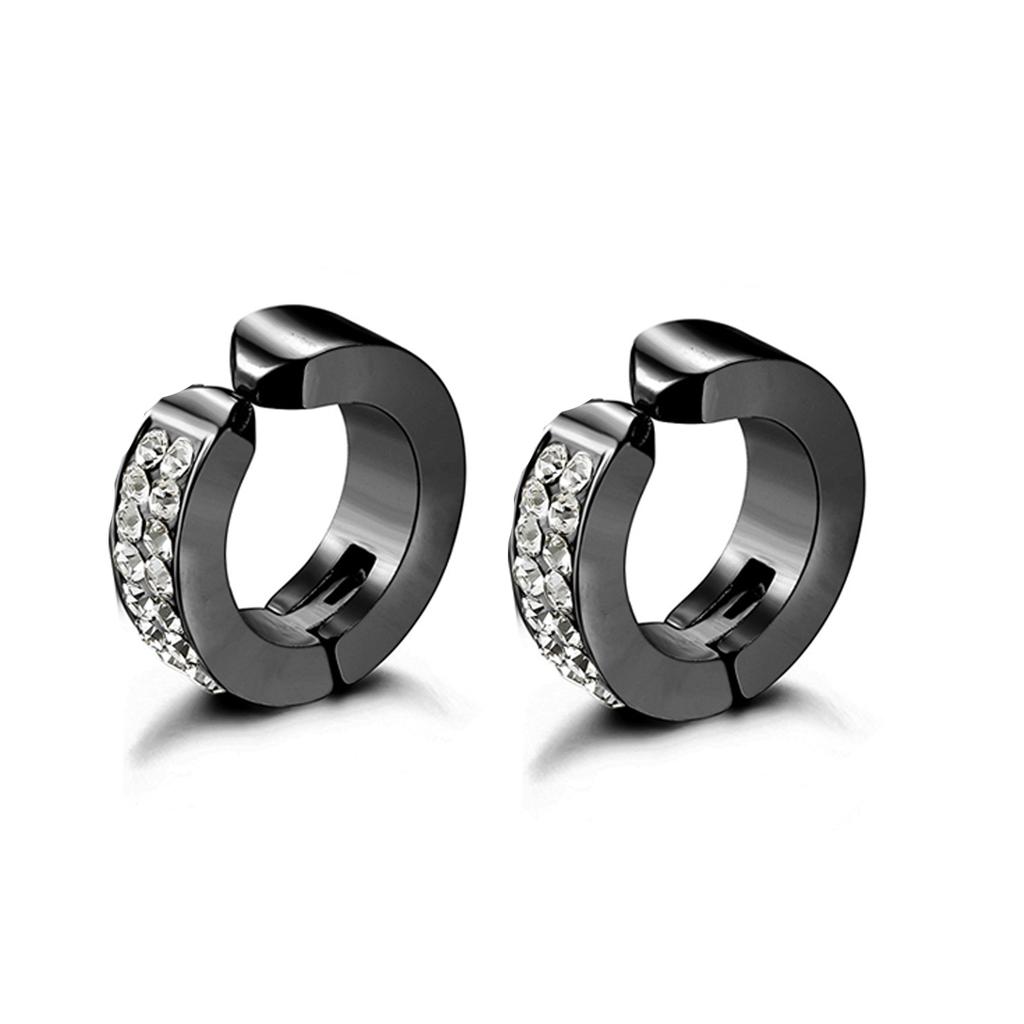 2pieces Punk Titanium Steel Ear Clip Earrings For Men Women Print Pattern Black No Pierced Fake Ear Circle New Pop Jewelry